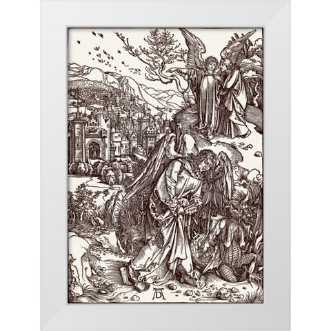 The New Jerusalem and the Bottomless Pit White Modern Wood Framed Art Print by Durer, Albrecht