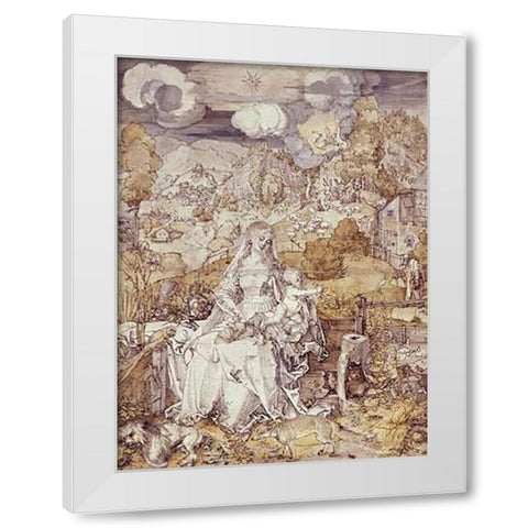 The Virgin with Animals White Modern Wood Framed Art Print by Durer, Albrecht