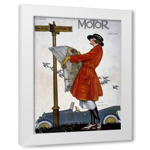 Motor Magazine - Cover Image White Modern Wood Framed Art Print by Eastman, Ruth