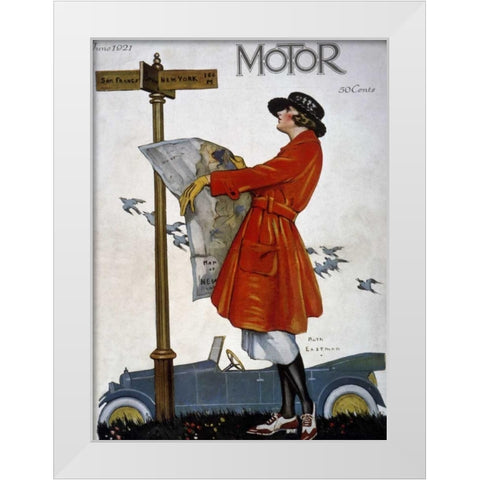 Motor Magazine - Cover Image White Modern Wood Framed Art Print by Eastman, Ruth