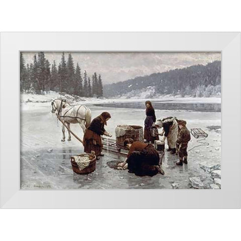 Laundering, a Winters Day White Modern Wood Framed Art Print by Ekenaes, Jahn