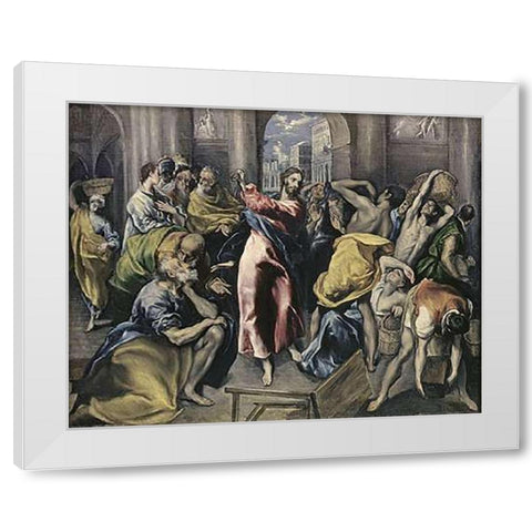 Museumist Driving Moneychangers From Temple White Modern Wood Framed Art Print by Greco, El