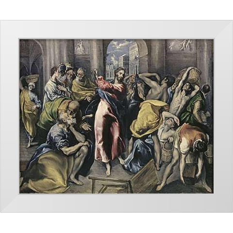 Museumist Driving Moneychangers From Temple White Modern Wood Framed Art Print by Greco, El