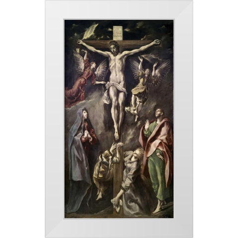Crucifixion With Virgin, Magdalene, St. John and Angels White Modern Wood Framed Art Print by El Greco