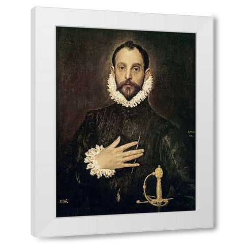 Knight With His Hand On His Breast White Modern Wood Framed Art Print by Greco, El