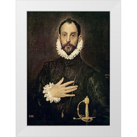 Knight With His Hand On His Breast White Modern Wood Framed Art Print by Greco, El