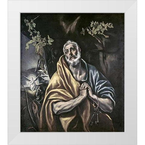 Penitent Peter White Modern Wood Framed Art Print by Greco, El