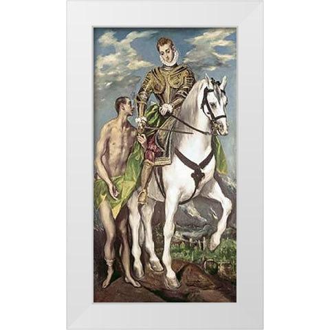 Saint Martin and The Beggar White Modern Wood Framed Art Print by Greco, El