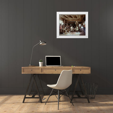 News From India: Tavern Scene White Modern Wood Framed Art Print by Elmore, Alfred