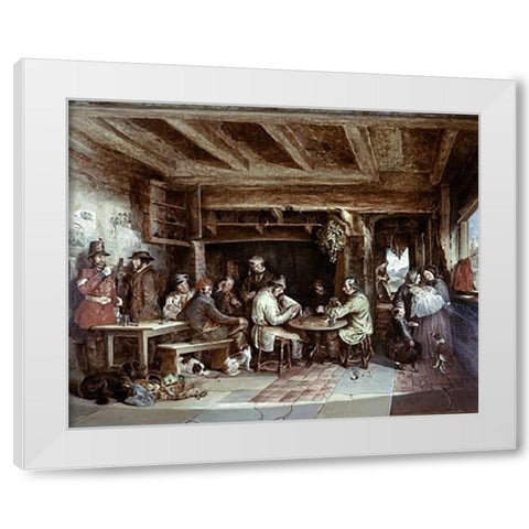 News From India: Tavern Scene White Modern Wood Framed Art Print by Elmore, Alfred