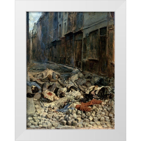 La Barricade, Rue De La Mortellerie White Modern Wood Framed Art Print by Ernest, Jean Louis