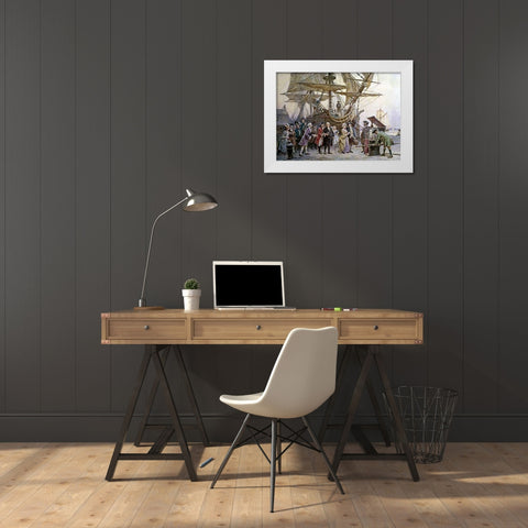 Franklins Homecoming White Modern Wood Framed Art Print by Gerome Ferris, Jean Leon
