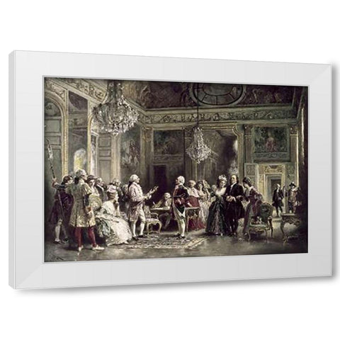 John Paul Jones and B Franklin at Louis XVIs Court White Modern Wood Framed Art Print by Gerome Ferris, Jean Leon