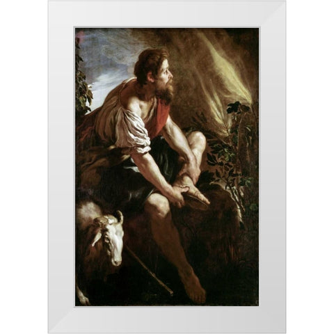 Moses Before a Burning Bush White Modern Wood Framed Art Print by Fetti, Domenico