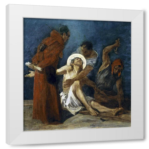 Jesus Is Nailed To The Cross, 11th Station of The Cross White Modern Wood Framed Art Print by Feuerstein, Martin