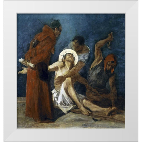 Jesus Is Nailed To The Cross, 11th Station of The Cross White Modern Wood Framed Art Print by Feuerstein, Martin