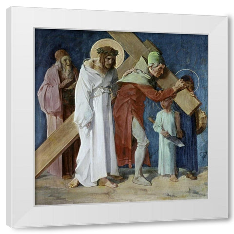 Simon of Cyrene Helps Jesus, 5th Station of The Cross White Modern Wood Framed Art Print by Feuerstein, Martin