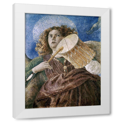 Music Making Angel With Drum White Modern Wood Framed Art Print by Forli, Melozzo da
