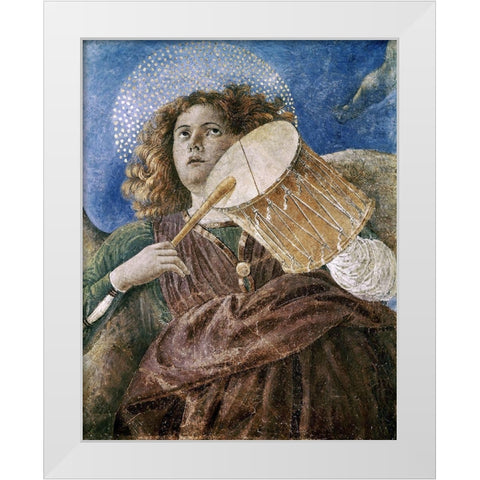 Music Making Angel With Drum White Modern Wood Framed Art Print by Forli, Melozzo da