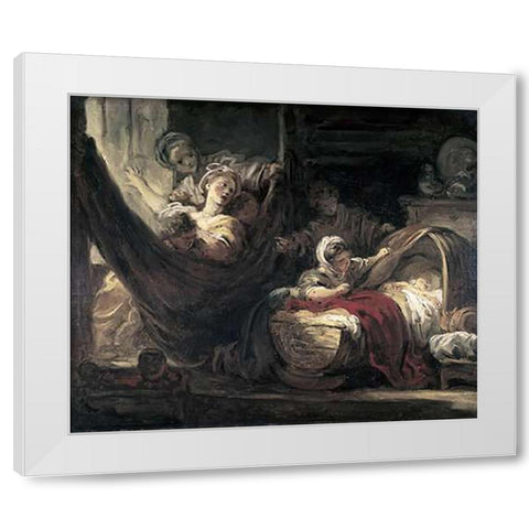 Cradle White Modern Wood Framed Art Print by Fragonard, Jean Honore