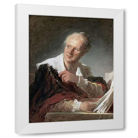 Portrait of Diderot White Modern Wood Framed Art Print by Fragonard, Jean Honore