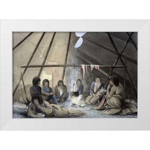 Interior of a Cree Indian Tent White Modern Wood Framed Art Print by Franklin, John