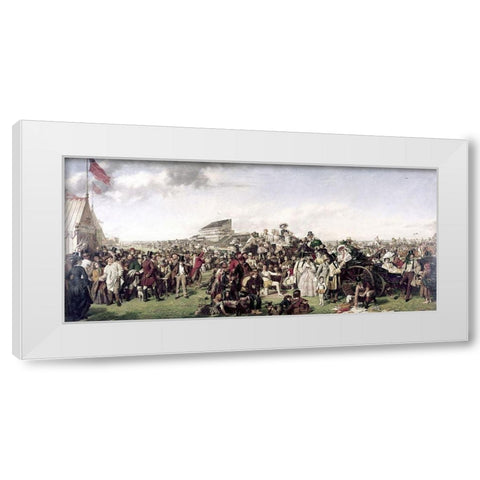 Derby Day White Modern Wood Framed Art Print by Frith, William Powell