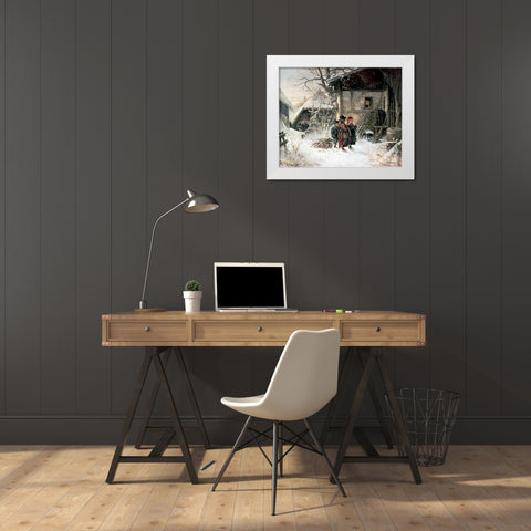 Children In The Snow White Modern Wood Framed Art Print by Frohlich, Bernhard
