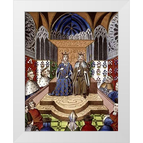 King of France and Emperor of Germany In Conference White Modern Wood Framed Art Print by Froissart, Jean