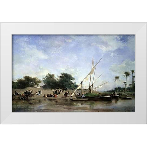 Boats On The Nile White Modern Wood Framed Art Print by Fromentin, Eugene