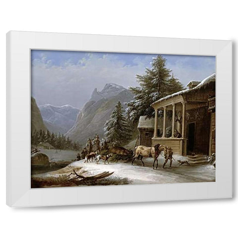 Winter In The Bavarian Alps White Modern Wood Framed Art Print by Gauermann, Jakob