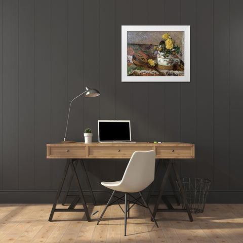Mandolin and Vase of Flowers White Modern Wood Framed Art Print by Gauguin, Paul