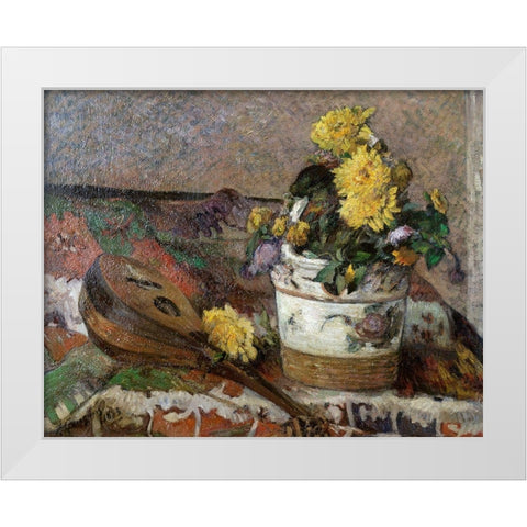 Mandolin and Vase of Flowers White Modern Wood Framed Art Print by Gauguin, Paul