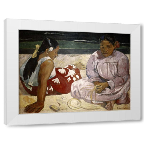 Tahitian Women - On The Beach White Modern Wood Framed Art Print by Gauguin, Paul