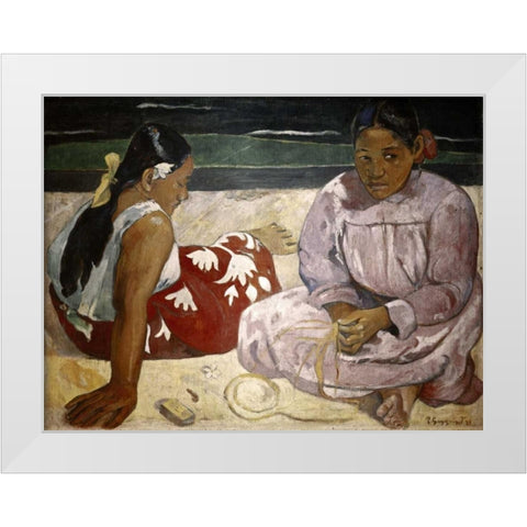 Tahitian Women - On The Beach White Modern Wood Framed Art Print by Gauguin, Paul