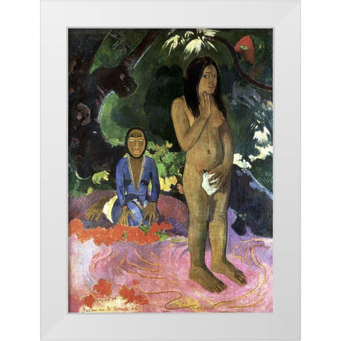Talk About the Evil Spirit White Modern Wood Framed Art Print by Gauguin, Paul