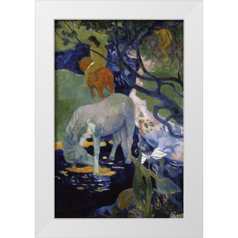 The White Horse - Le Cheval Blanc White Modern Wood Framed Art Print by Gauguin, Paul