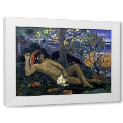 The Wife of the King White Modern Wood Framed Art Print by Gauguin, Paul