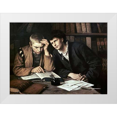 Students White Modern Wood Framed Art Print by Gebhardt, Eduard von