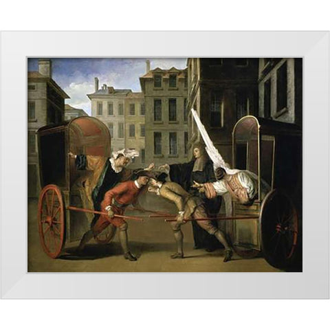 Two Coaches White Modern Wood Framed Art Print by Gillot, Claude