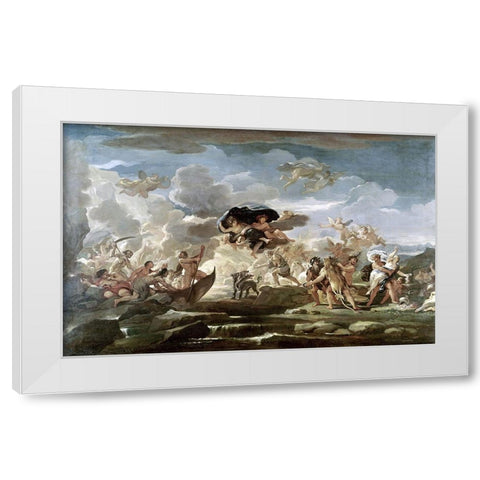Scene With The Rape of Proserpine White Modern Wood Framed Art Print by Giordano, Luca
