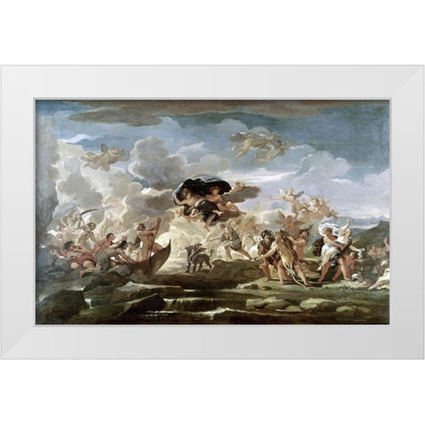 Scene With The Rape of Proserpine White Modern Wood Framed Art Print by Giordano, Luca