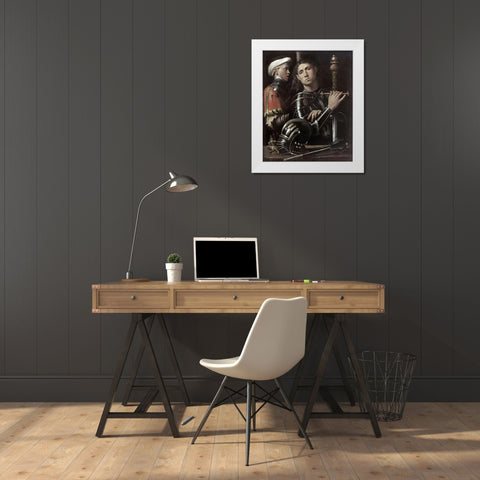 Portrait of a Man In Armor With His Page White Modern Wood Framed Art Print by Giorgione, Giorgio