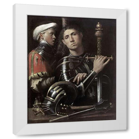 Portrait of a Man In Armor With His Page White Modern Wood Framed Art Print by Giorgione, Giorgio