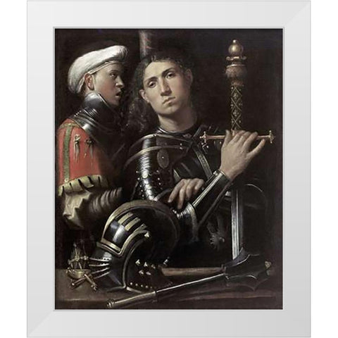 Portrait of a Man In Armor With His Page White Modern Wood Framed Art Print by Giorgione, Giorgio