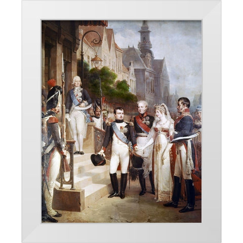 Napoleon Receiving The Queen of Prussia, Tilsit White Modern Wood Framed Art Print by Gosse, William