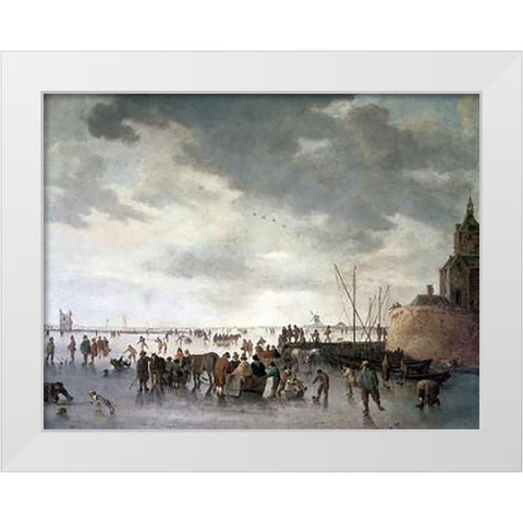 Scene On The Ice Near Dordecht White Modern Wood Framed Art Print by Van Goyen, Jan