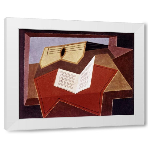 Guitar With Sheet of Music White Modern Wood Framed Art Print by Gris, Juan