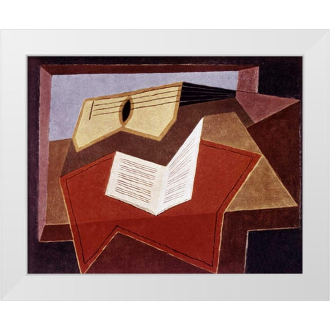 Guitar With Sheet of Music White Modern Wood Framed Art Print by Gris, Juan