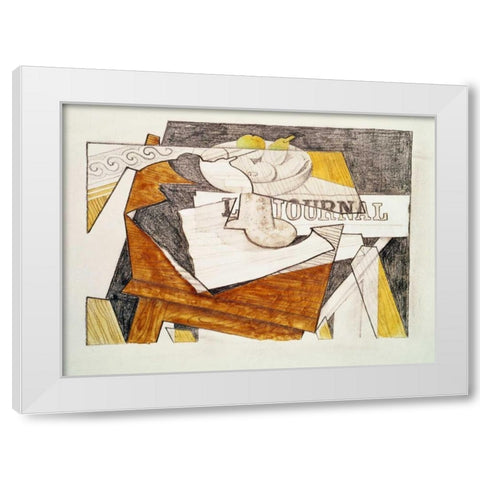 Still Life With a Newspaper and a Wooden Table White Modern Wood Framed Art Print by Gris, Juan